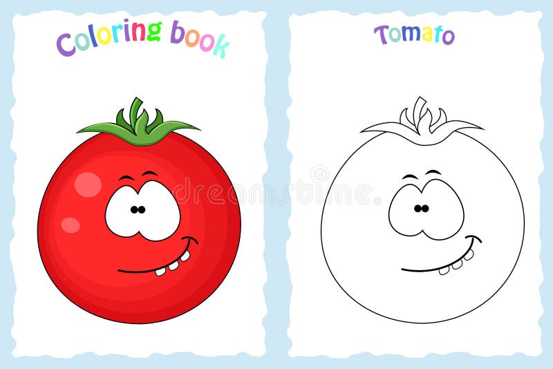 Coloring book page for children with colorful tomato and sketch stock vector