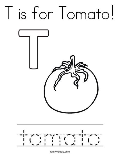T is for tomato coloring page