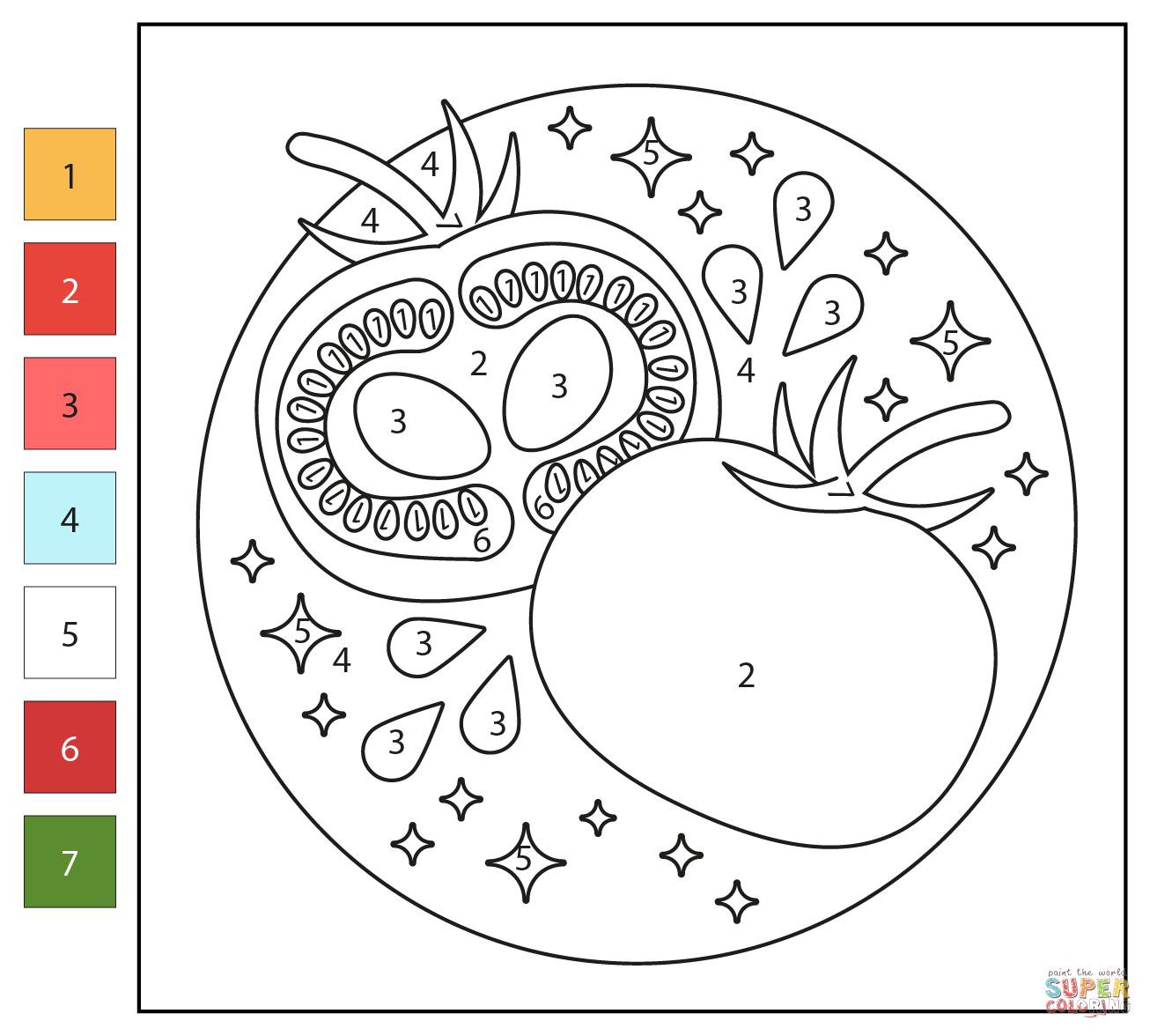 Tomato color by number free printable coloring pages