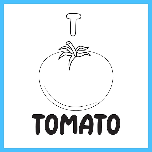 Premium vector alphabet t for tomato coloring pages for kids worksheet
