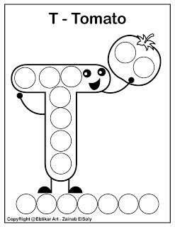 Set of abc dot marker coloring pages letter t for tomato preschool alphabet printables preschool coloring pages dot markers