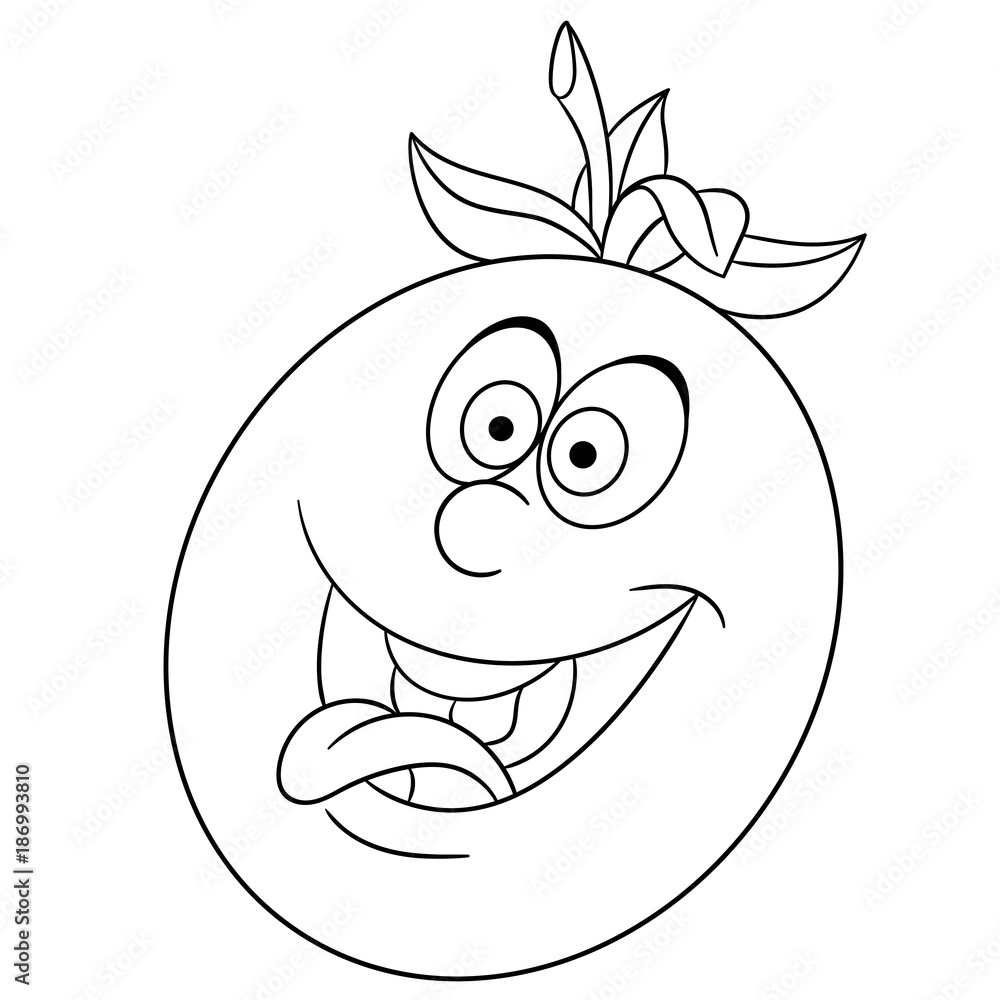 Coloring book coloring page cartoon tomato character happy fruit symbol food icon freehand sketch drawing design element for kids t