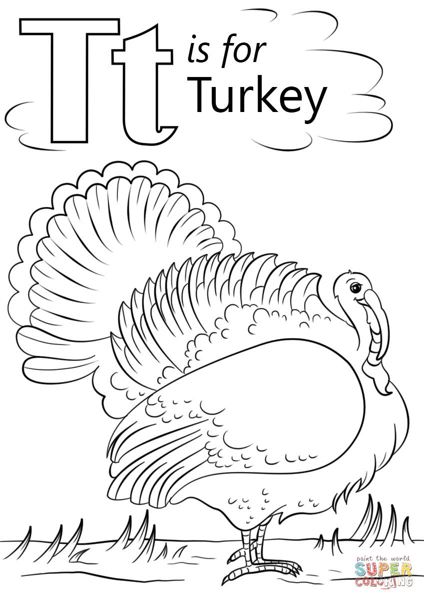T is for turkey coloring page from letter t category select from printable crafts of caâ turkey coloring pages alphabet coloring pages abc coloring pages