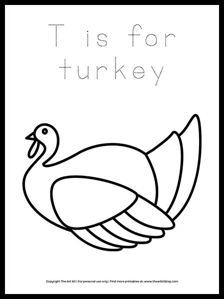 Free letter t is for turkey coloring page â the art kit