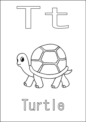 T is for turtle coloring page