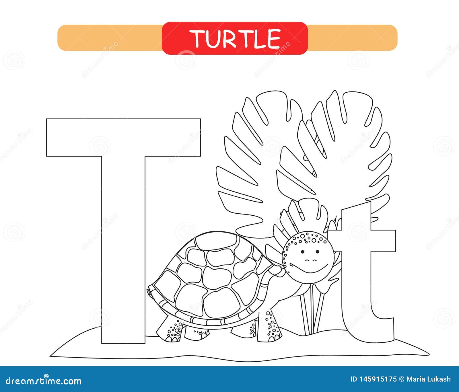 Letter t and funny cartoon turtle coloring page animals alphabet a