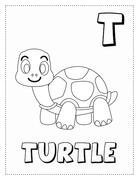 Premium vector letter t is for turtle coloring page coloring book letter animals for kids