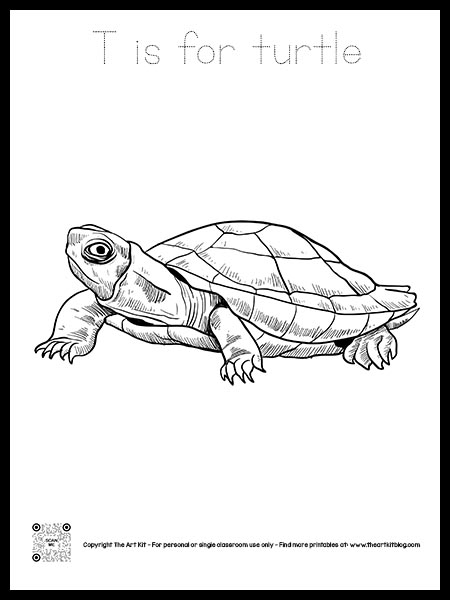 T is for turtle coloring page dotted font free printable â the art kit