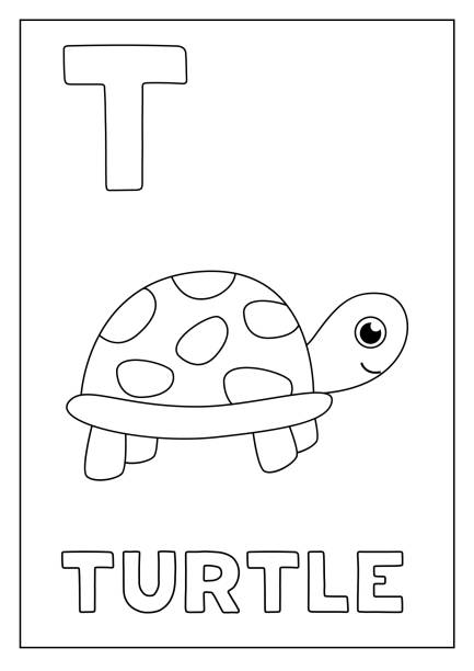 Learning english alphabet for kids letter t cute turtle stock illustration