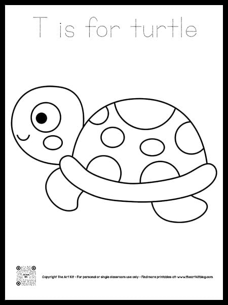 Letter t is for turtle coloring pages â dotted font â the art kit