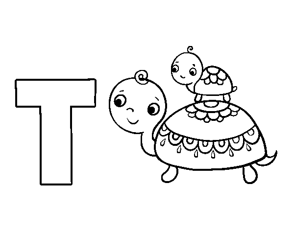T of turtle coloring page