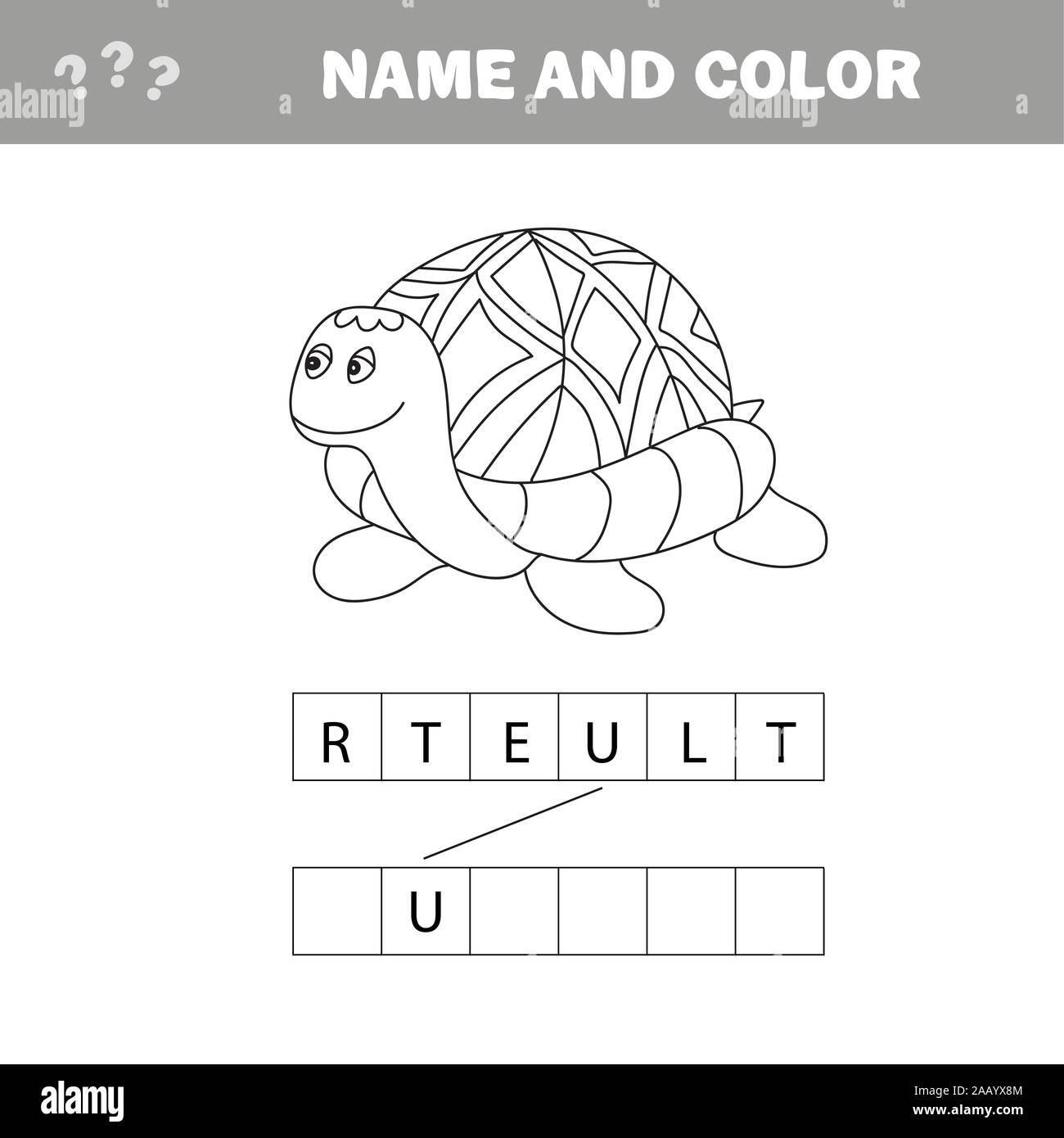 Cartoon turtle outlined vector illustration puzzle for preschool children stock vector image art