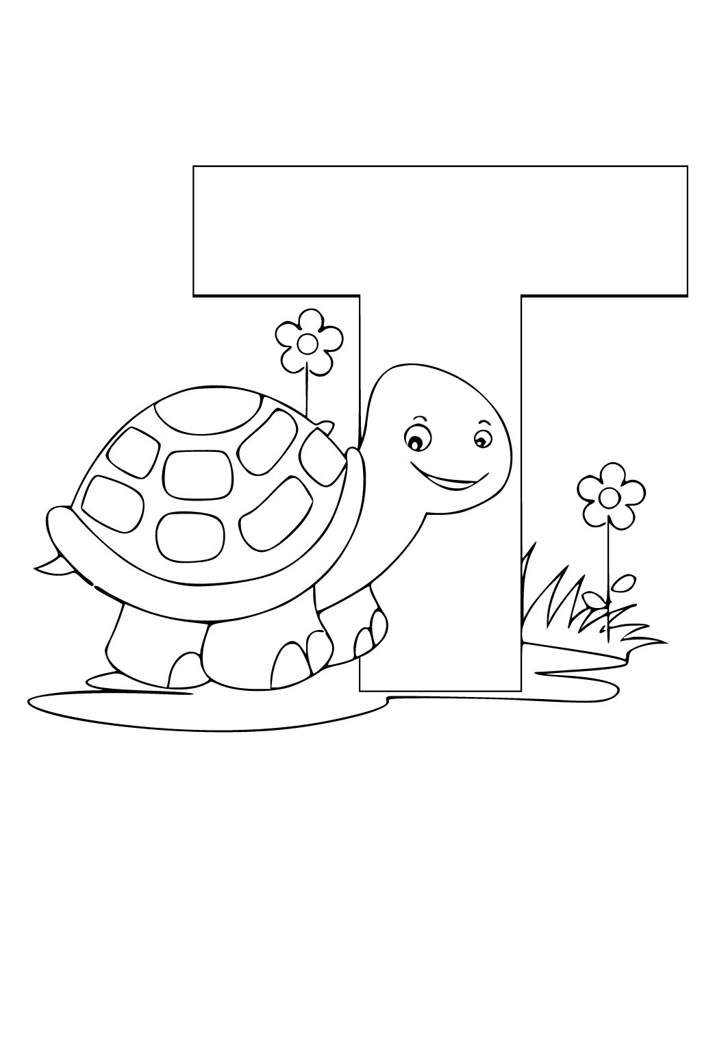 Free printable alphabet turtle coloring page for adults and kids
