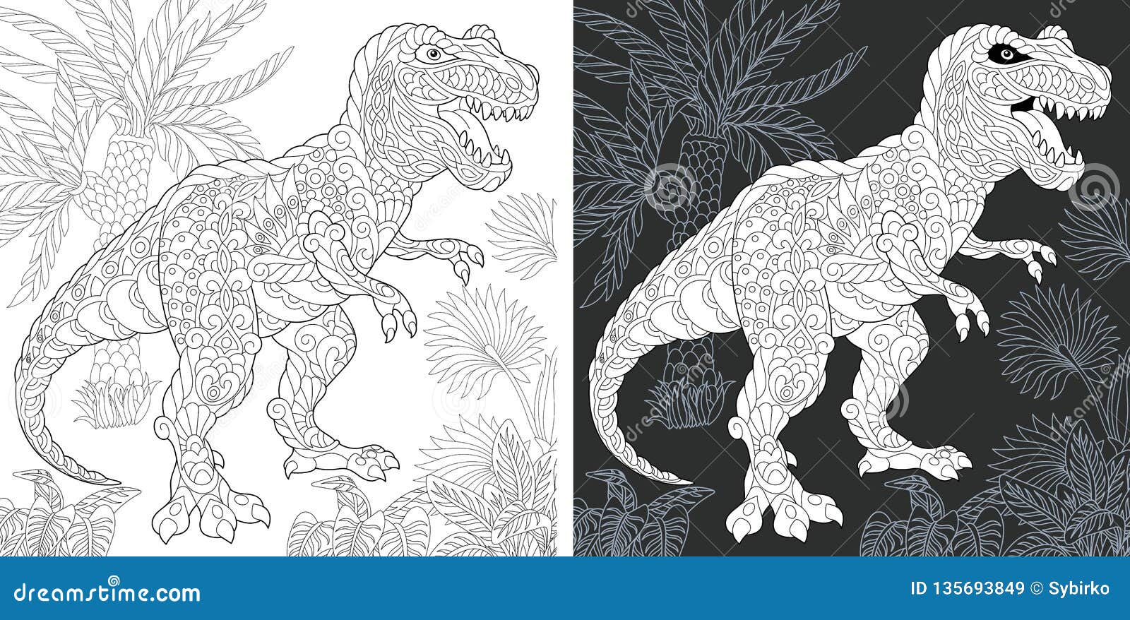 Coloring pages with tyrannosaurus rex stock vector