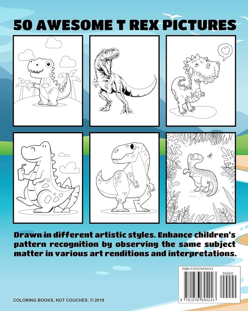 Tyrannosaurus rex coloring book mega t rex dinosaur coloring book of various styles full page t