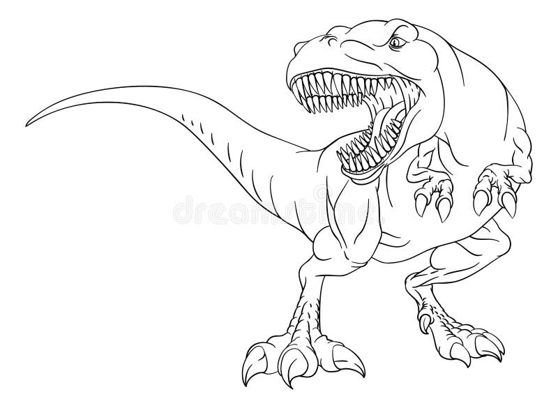 Dinosaur t rex outline cartoon coloring book page stock vector