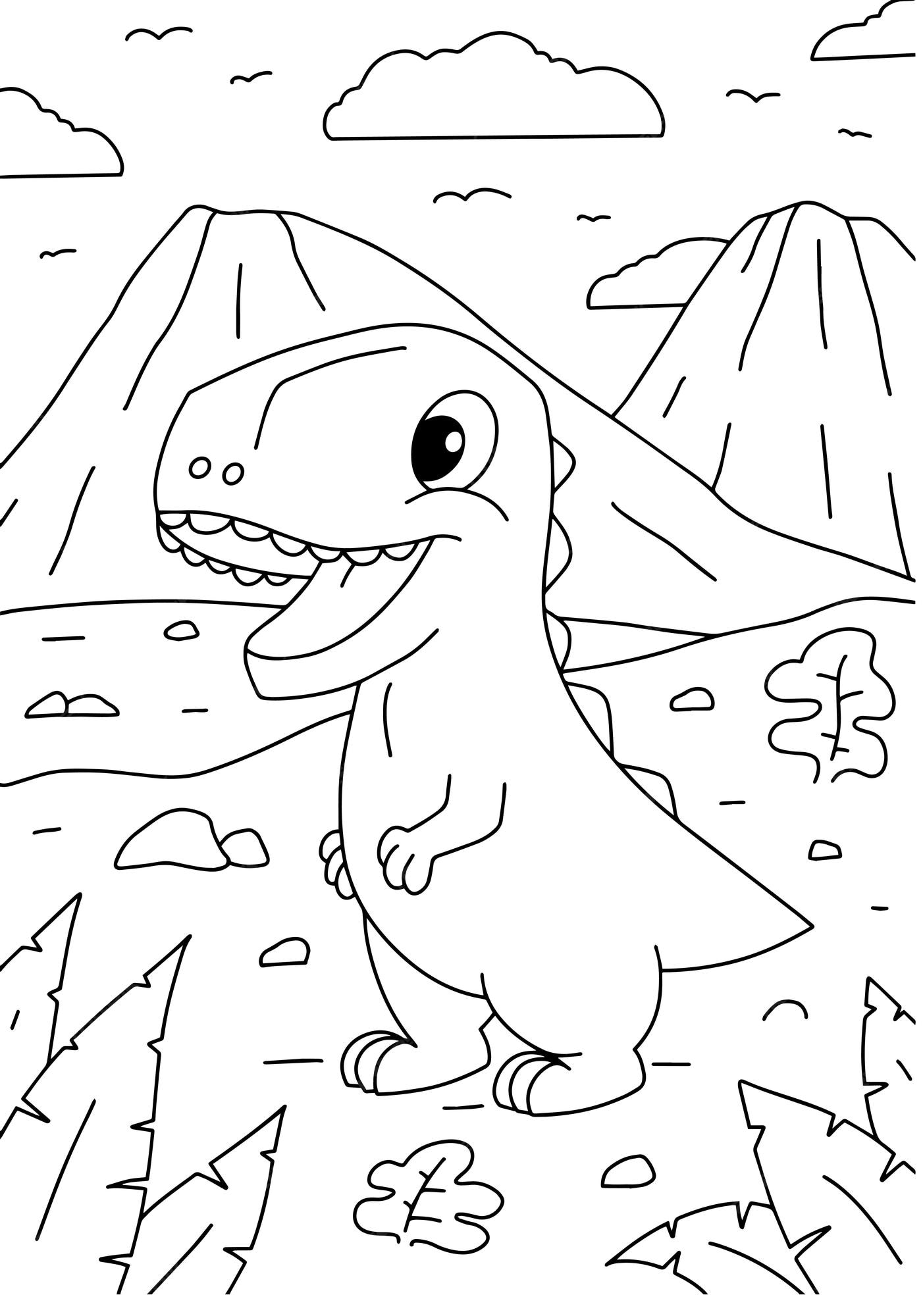 Premium vector children coloring book trex dinosaur page