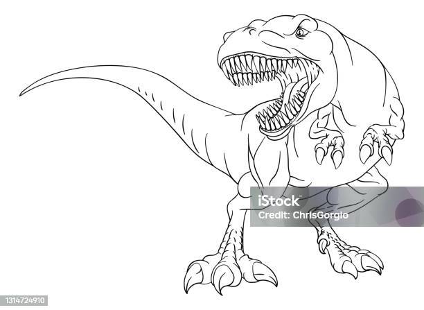 Dinosaur t rex outline cartoon coloring book page stock illustration