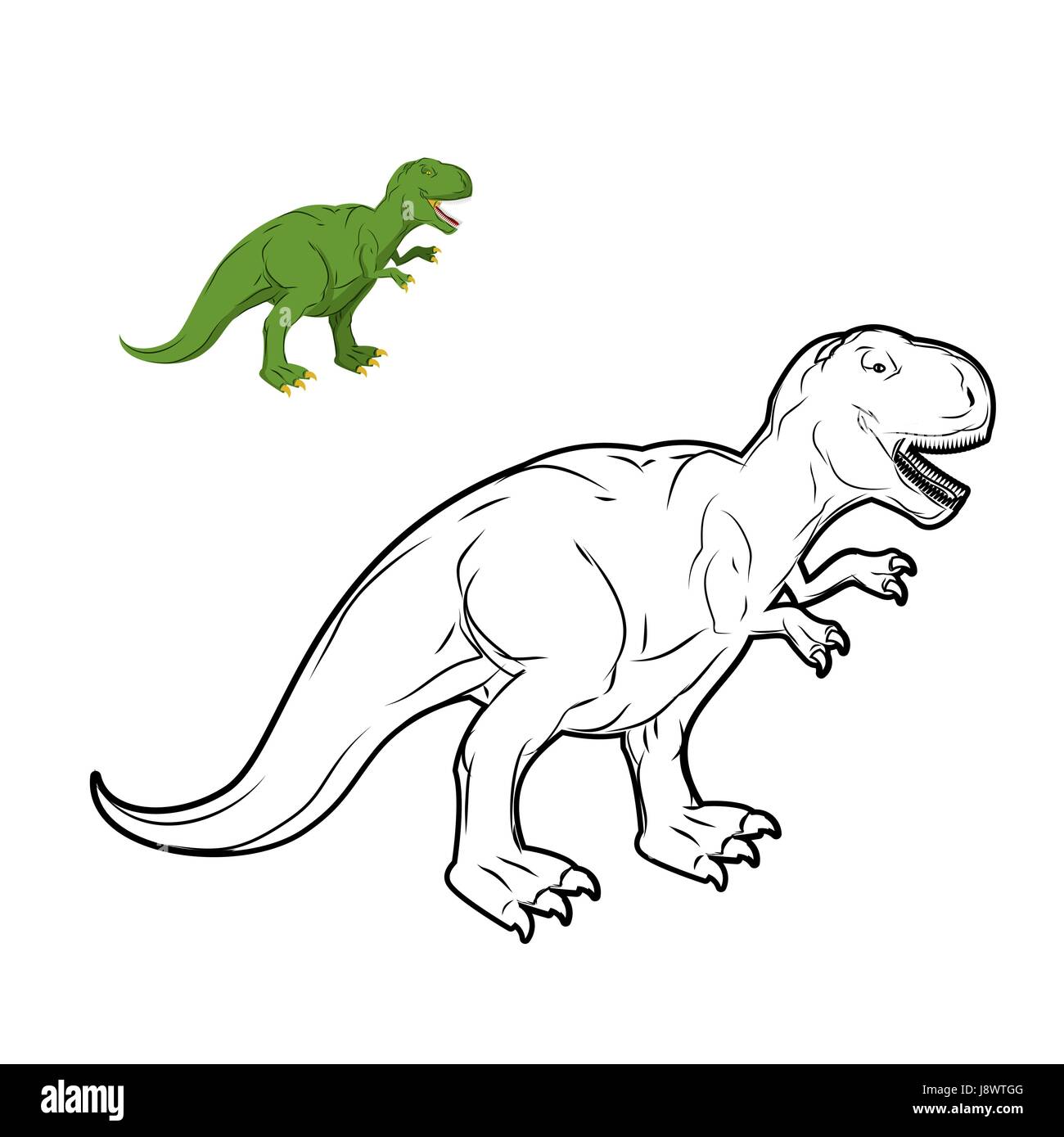 Tyrannosaurus rex dinosaur coloring book prehistoric reptile linear style ancient predator animal jurassic with big teeth aggressive beast terrib stock vector image art