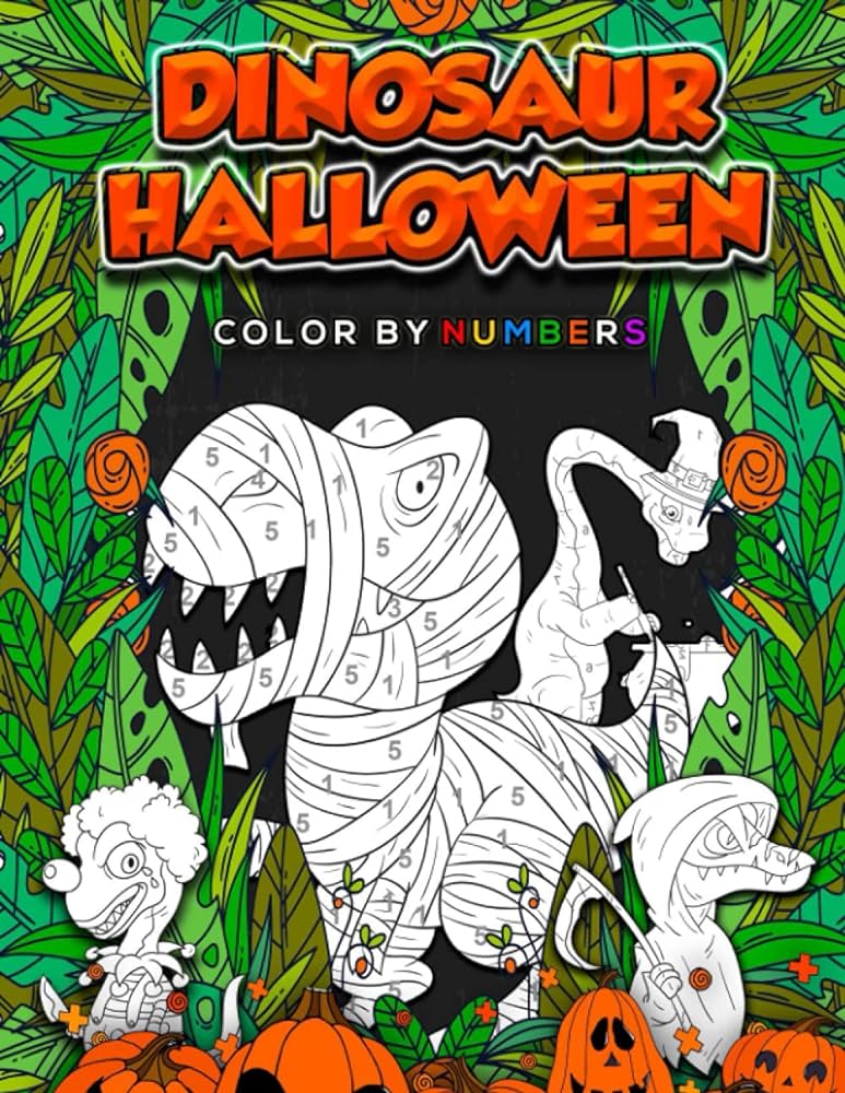 Dinosaurs halloween color by numbers awesome halloween dinosaur adventure book for kids with spooky easy paint by number coloring pages including t