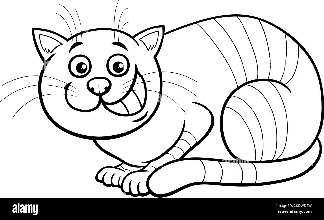 Cartoon illustration tabby cat coloring hi