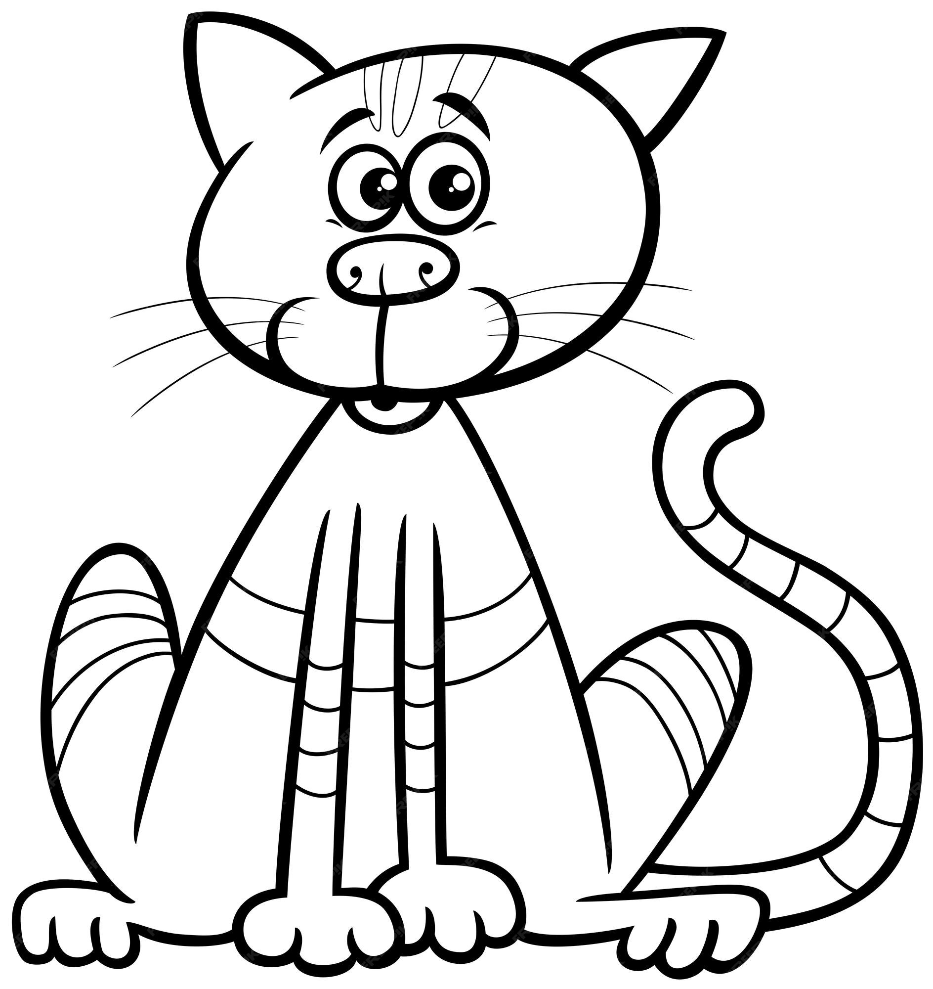 Premium vector cartoon tabby cat ic animal character coloring page