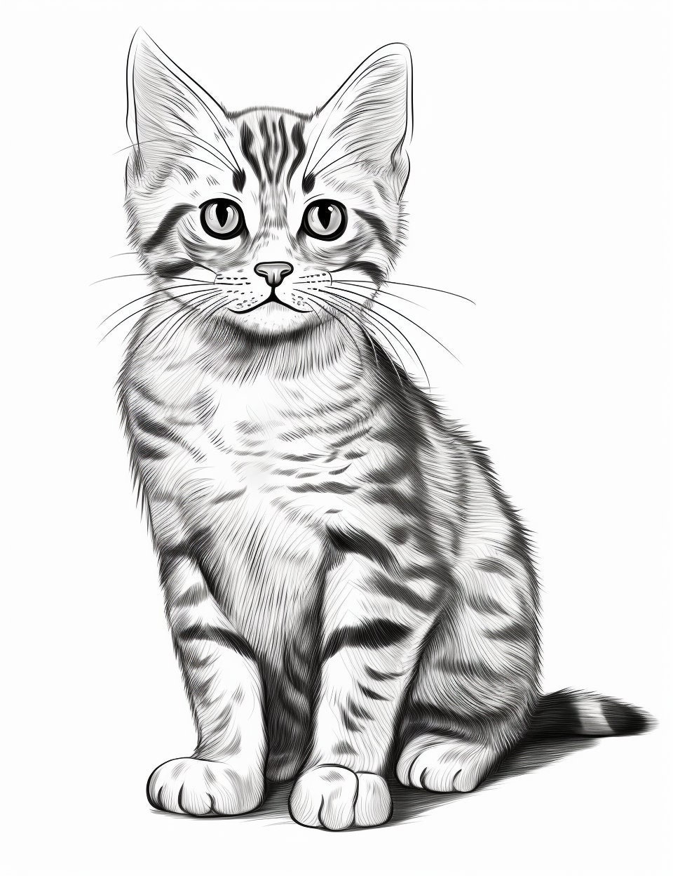 Tabby cat cat portrait cat coloring page printable coloring page coloring for adults and kids png instant download mercial use download now