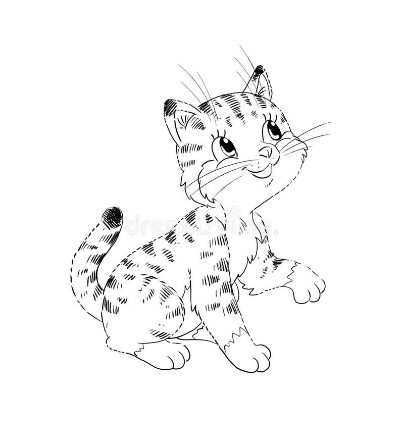 Cartoon kitten coloring page stock illustration