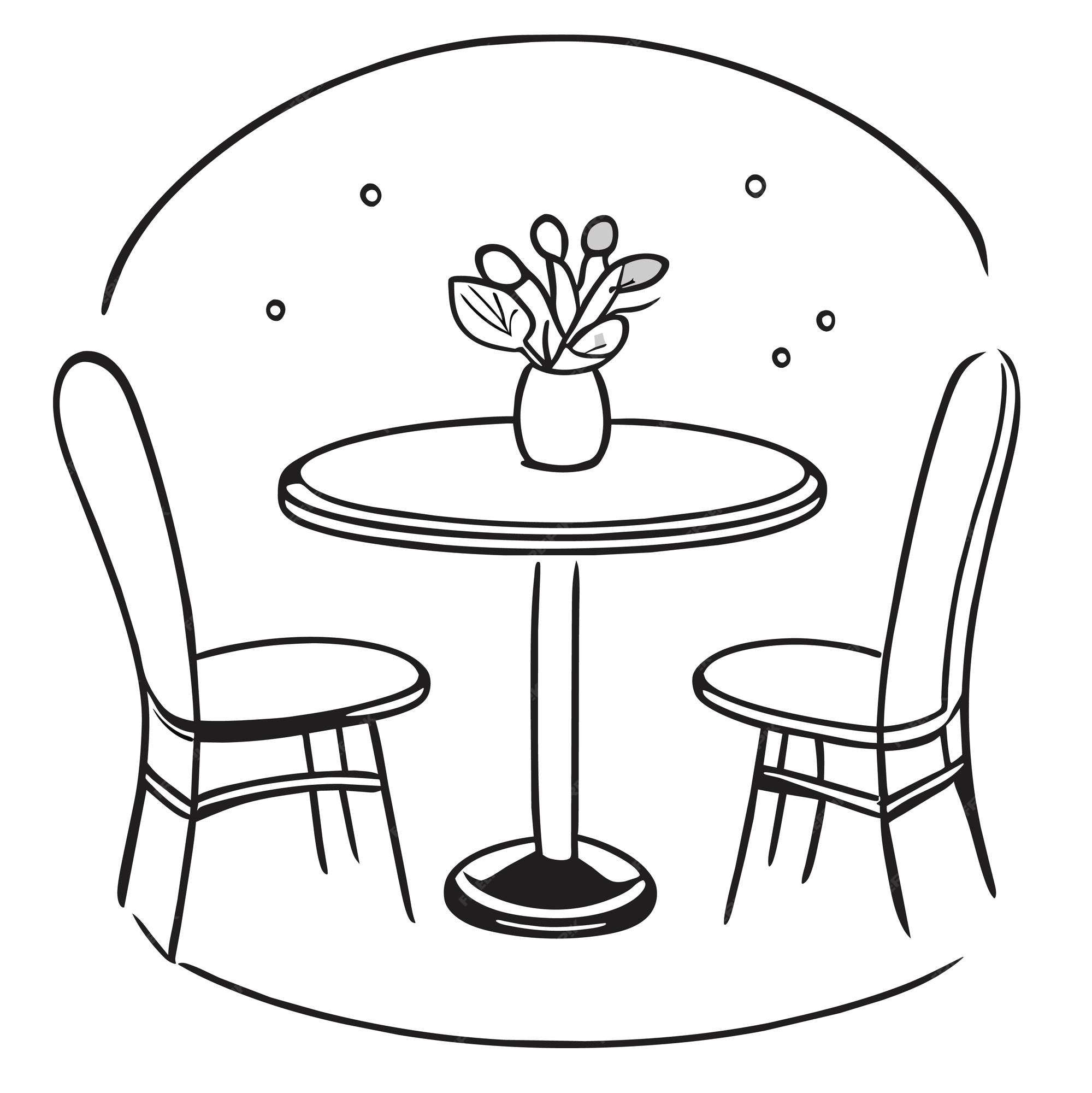 Premium vector coloring page table and chair furniture and room interior