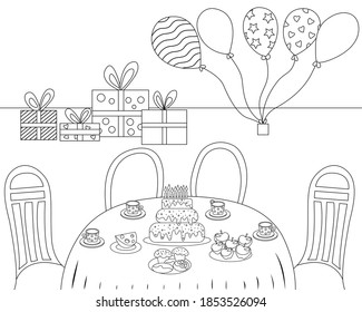 Coloring book children festive birthday table stock vector royalty free