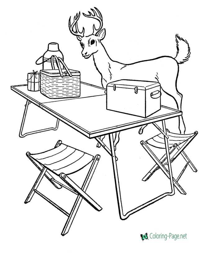 Camp table camping coloring page