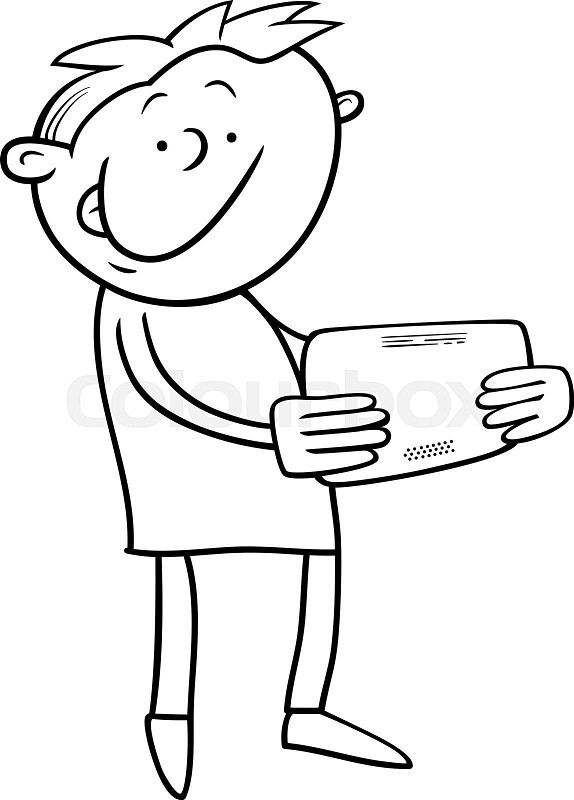 Boy with tablet coloring page stock vector