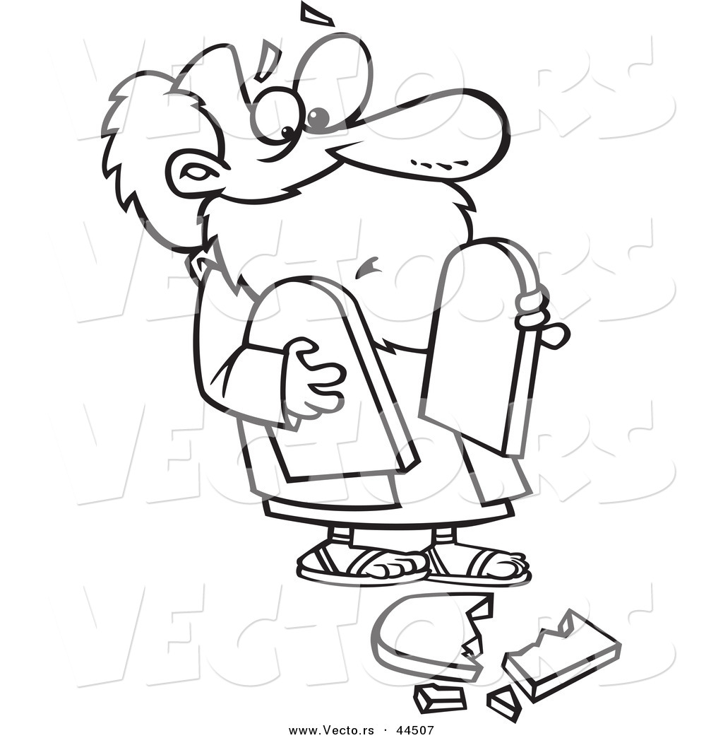 R of a clumsy cartoon moses dropping a tablet