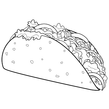 Mexican taco vector black and white coloring page stock illustration