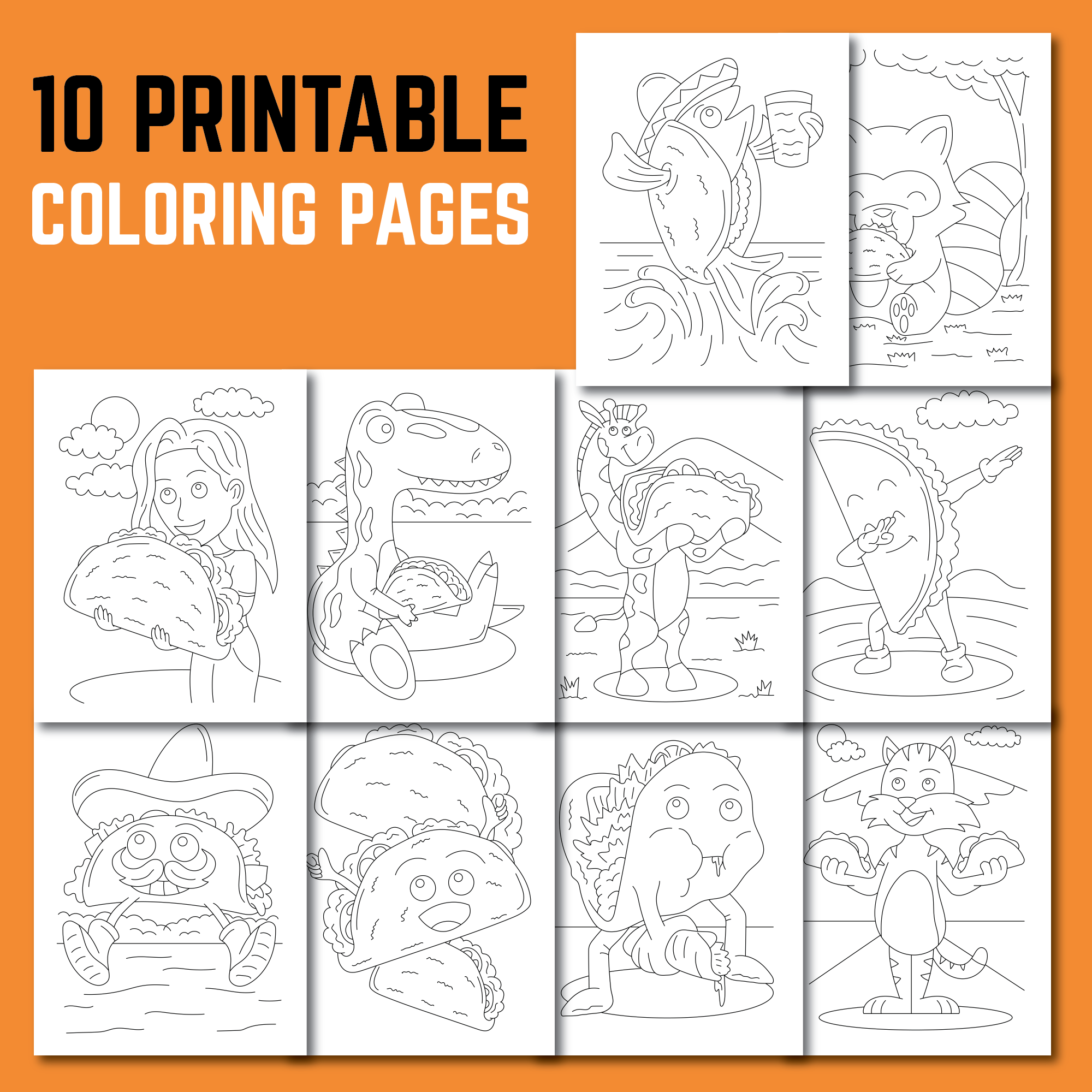 Taco coloring pages pack