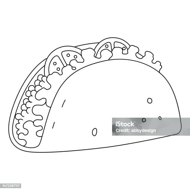 Tacos isolated coloring page for kids stock illustration