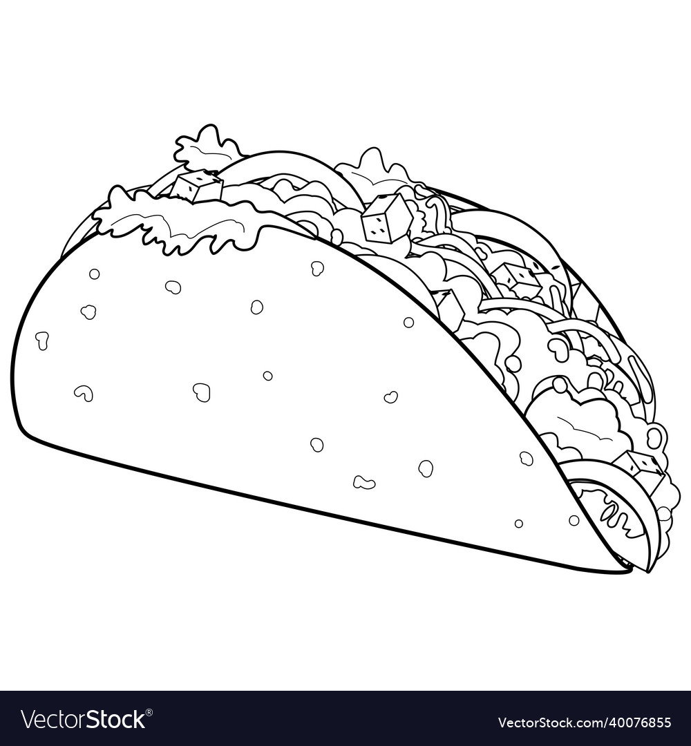 Mexican taco black and white coloring page vector image