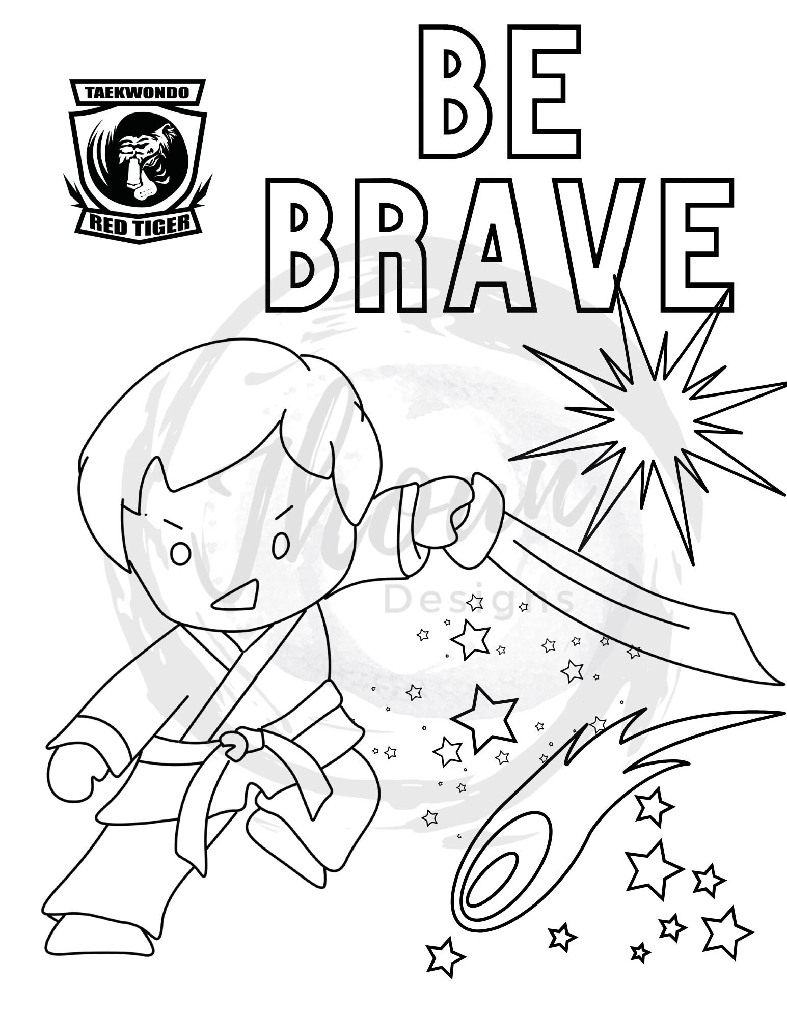 Be brave boy karate coloring page