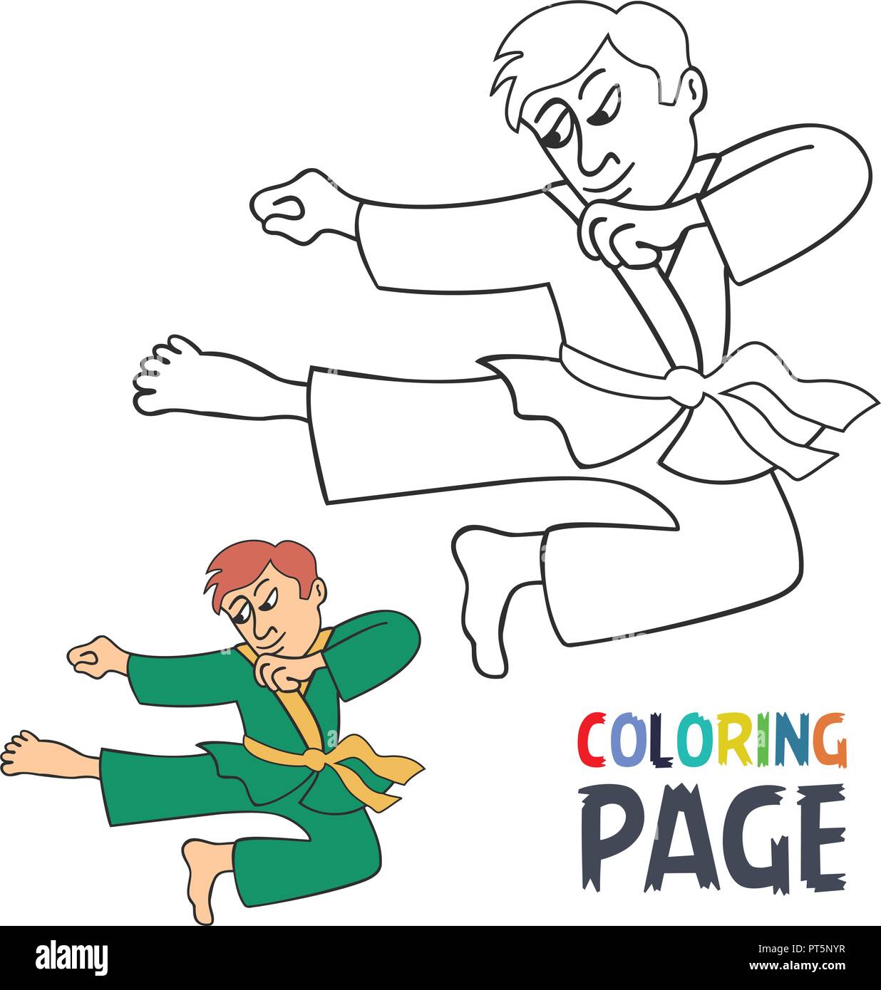 Coloring page with karate martial art player cartoon stock vector image art
