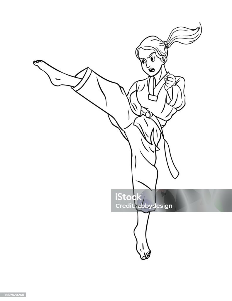 Taekwondo isolated coloring page for kids stock illustration