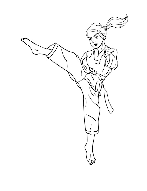 Premium vector taekwondo isolated coloring page for kids