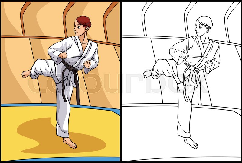 Karate coloring page colored illustration stock vector