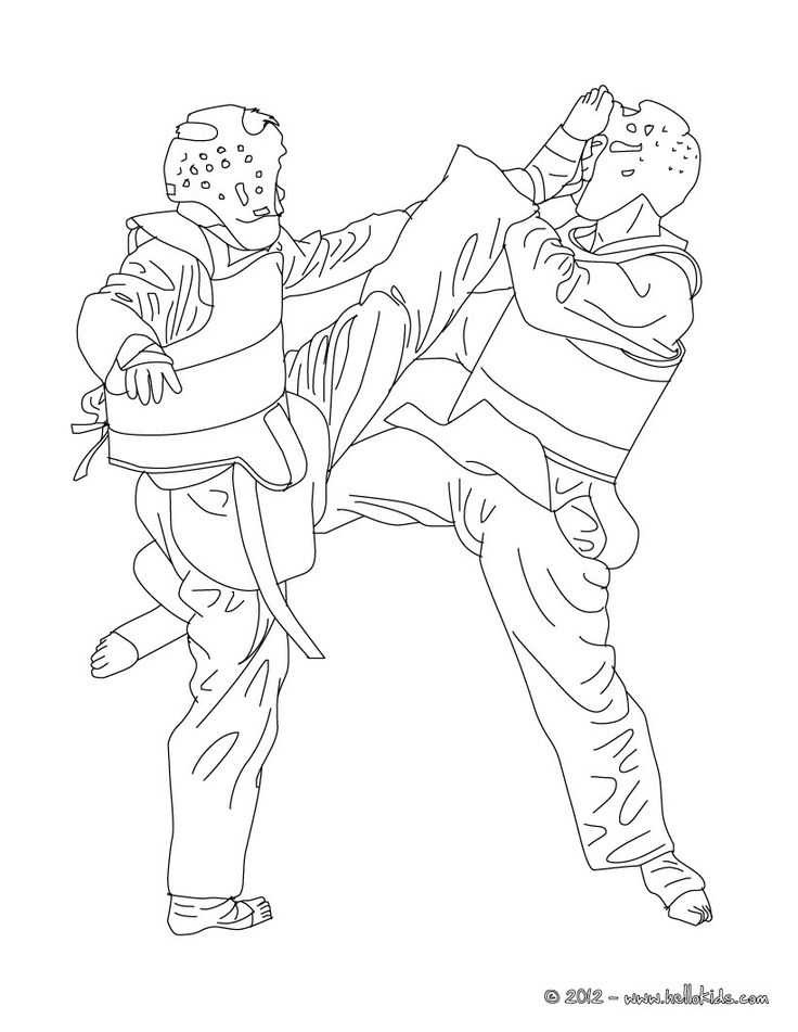 Taekwondo combat sport coloring page more martial arts and sports coloring pages on hellokidscom sports coloring pages taekwondo coloring pages