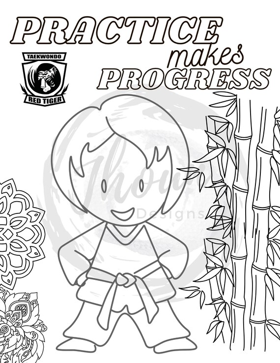 Practice makes progress boy ninja coloring page