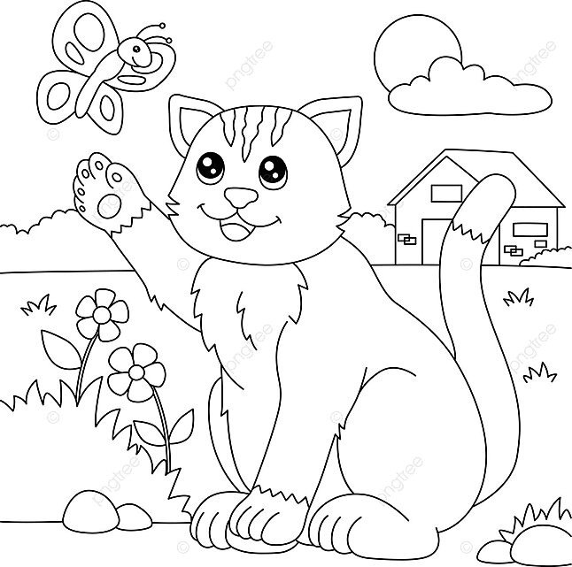 Cat coloring page for kids feline tail coloring vector cat drawing ring drawing kid drawing png and vector with transparent background for free download