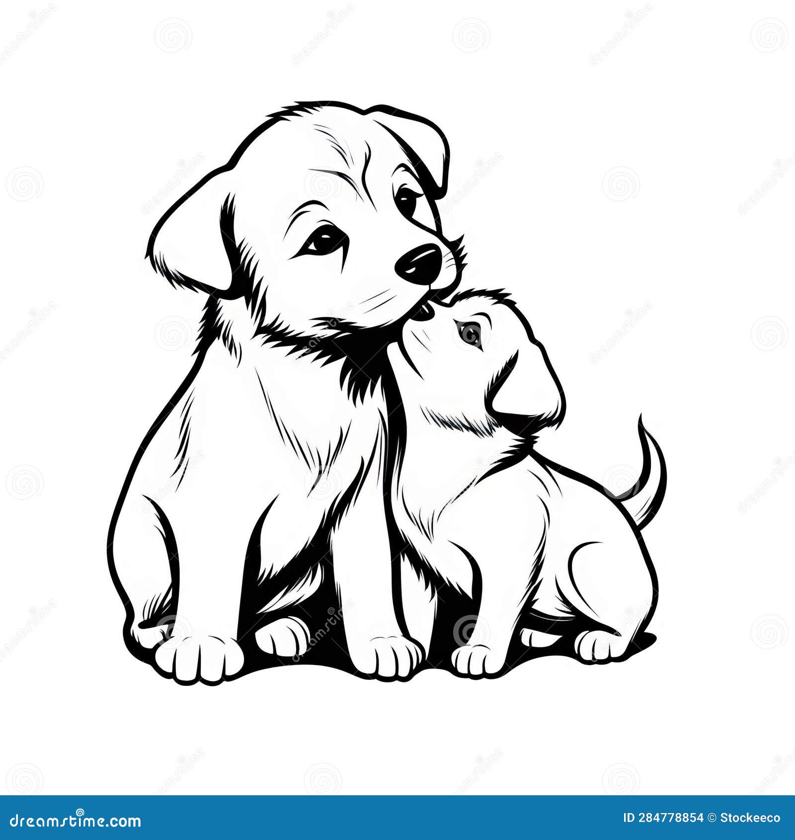 Puppykisses simple clipart coloring book for kids stock illustration