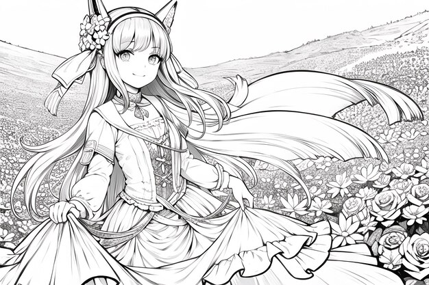 Premium ai image a sketch of a girl with ears and tail