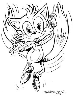 Tails original art signed by sonic artist rich koslowski