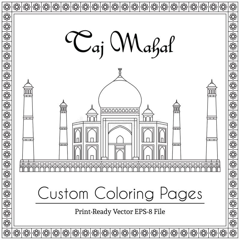 Taj mahal temple coloring book stock vector