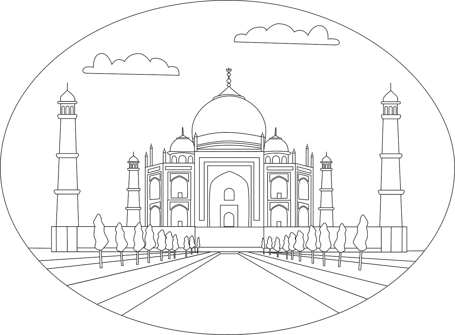 Free taj mahal coloring page